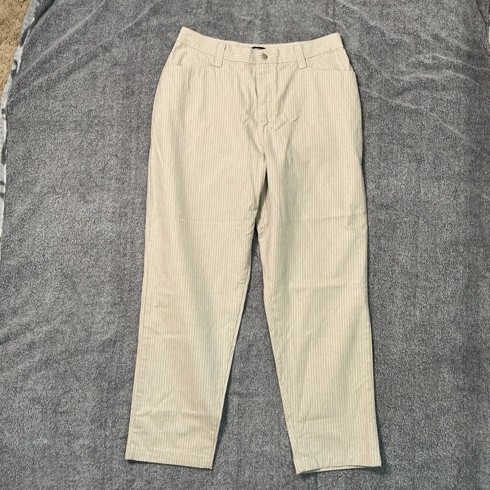 Lee Casuals Womens‎ 16P Pinstripe Pants Beige White Cotton Straight Leg